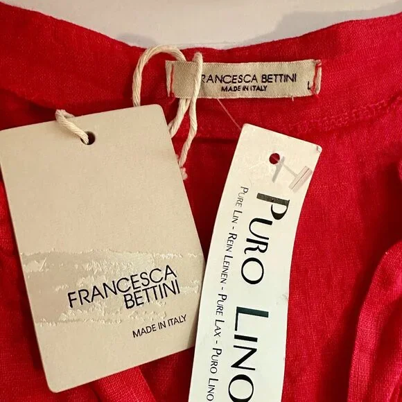 Francesca Bettini Women's 100% Linen Midi Dress Size L Red Tiered Design  Boho